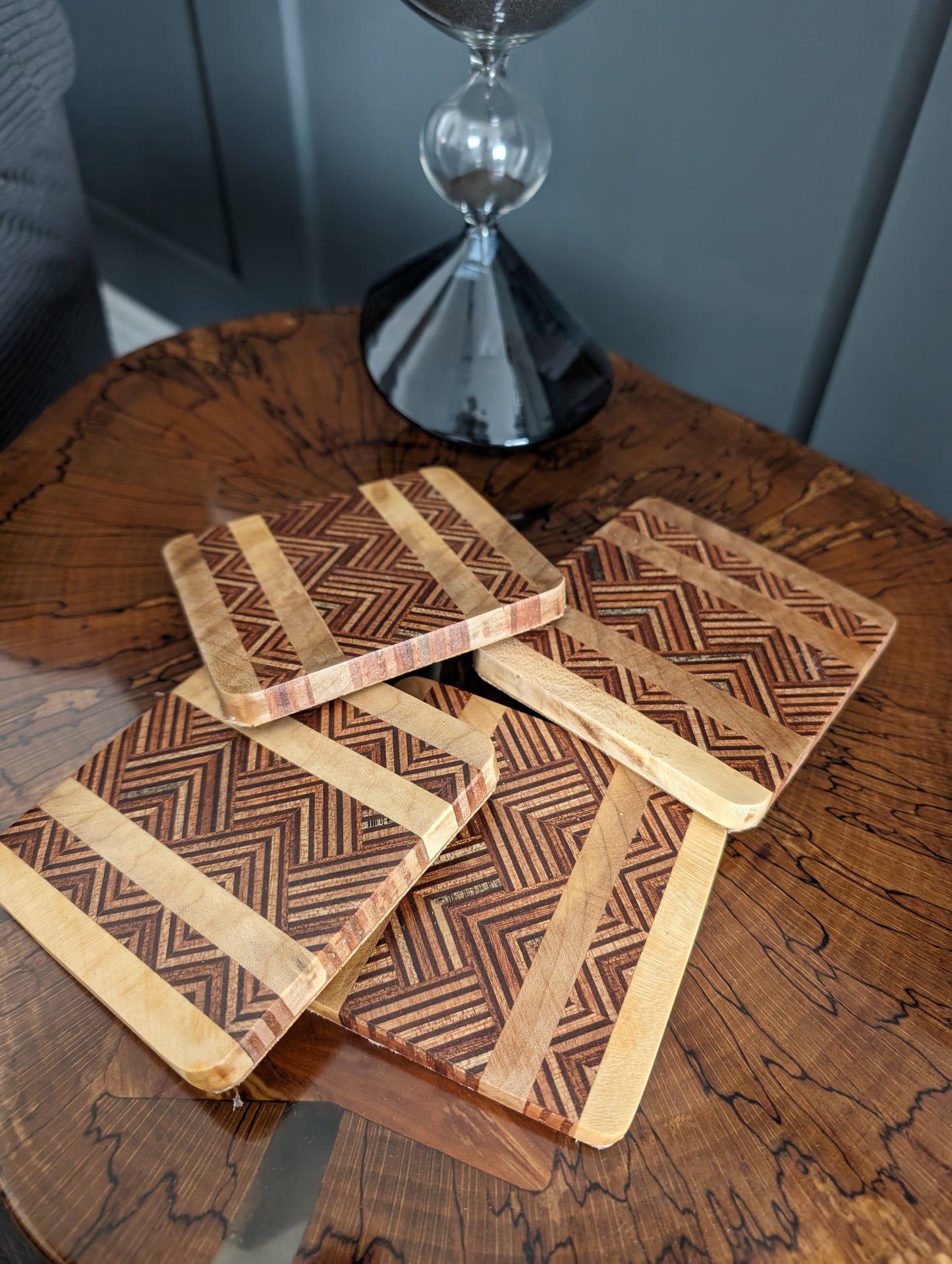 Spalted beech and ply chevron coasters