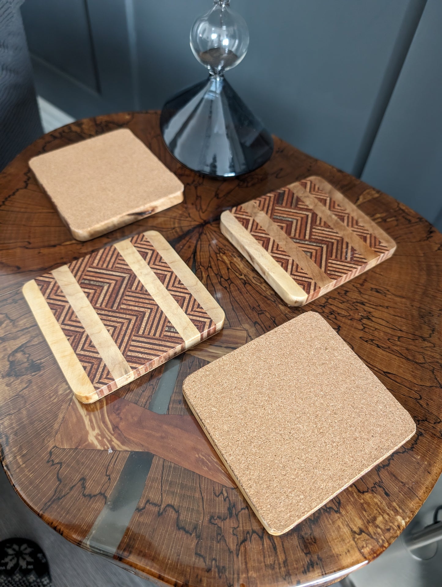 Spalted beech and ply chevron coasters