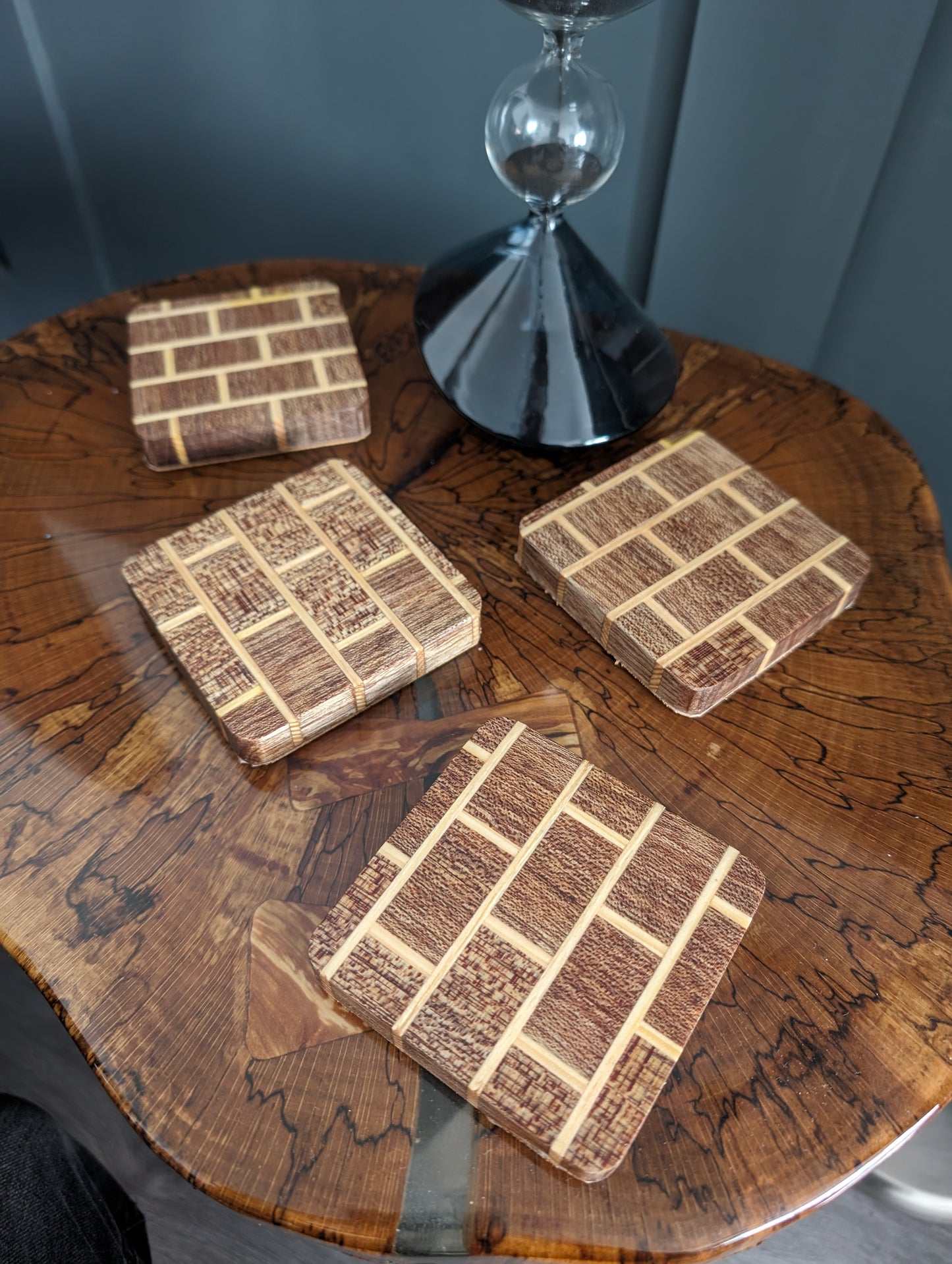 Sapele and pine brick effect coasters