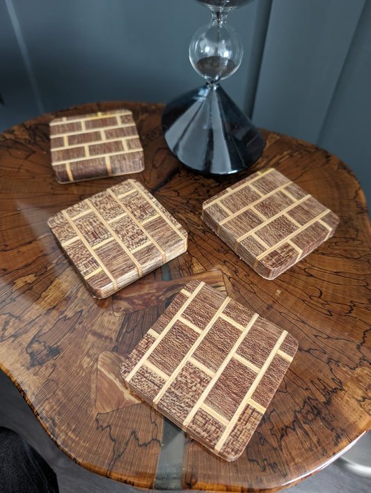 Sapele and pine brick effect coasters