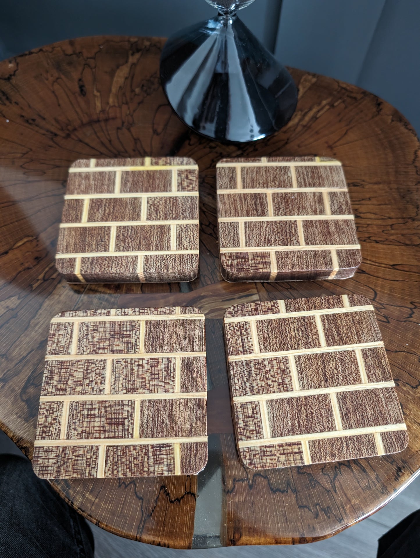 Sapele and pine brick effect coasters