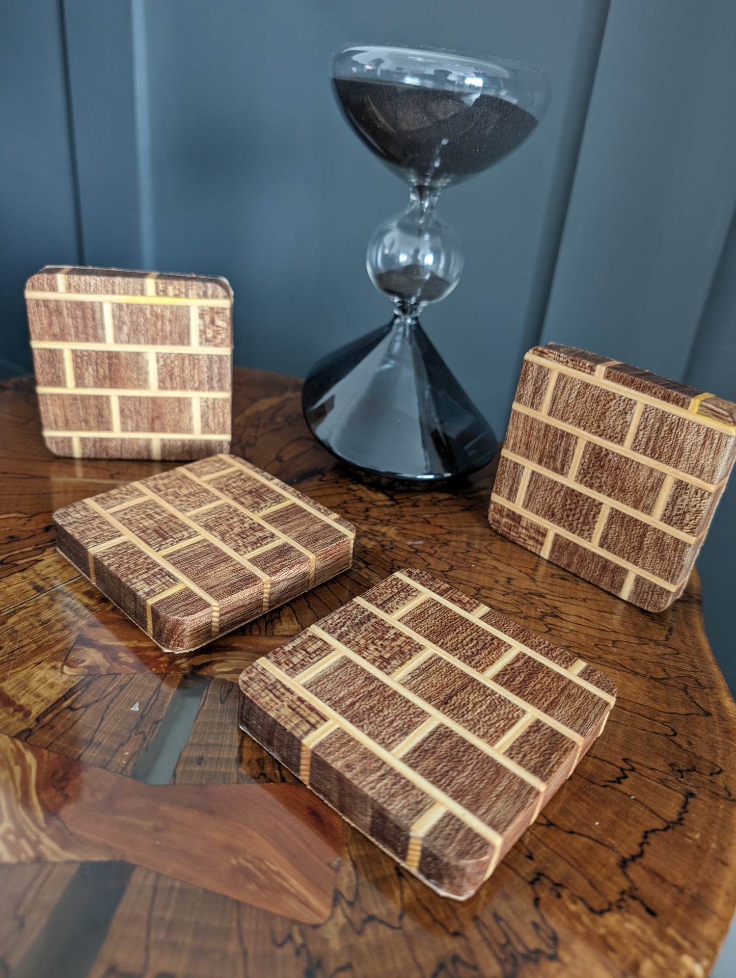 Sapele and pine brick effect coasters