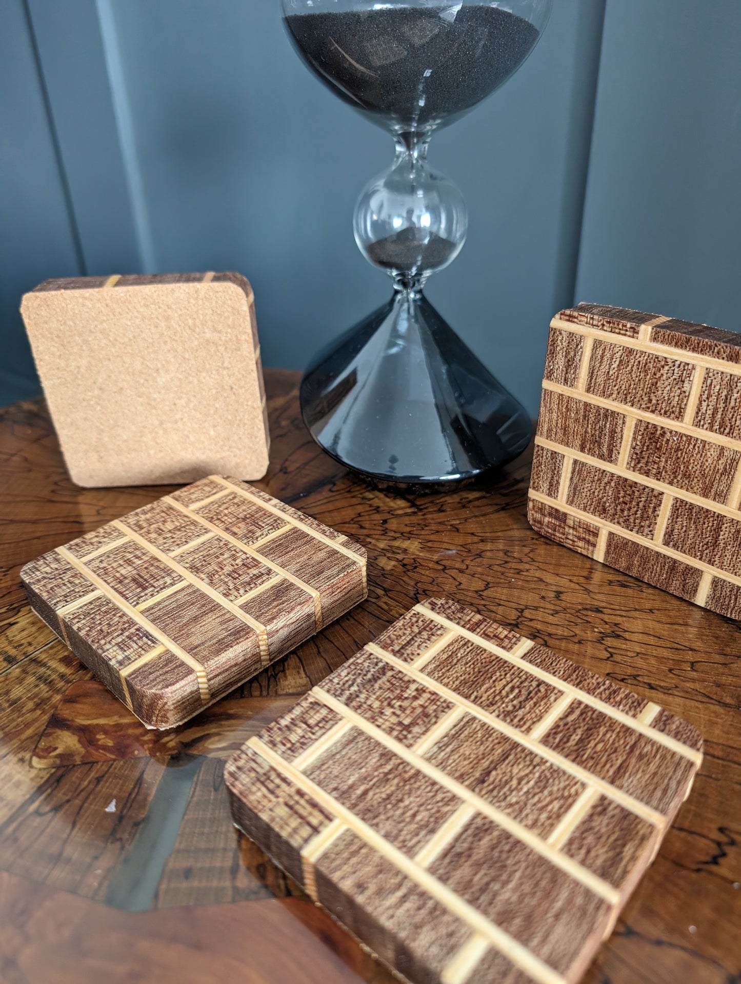 Sapele and pine brick effect coasters